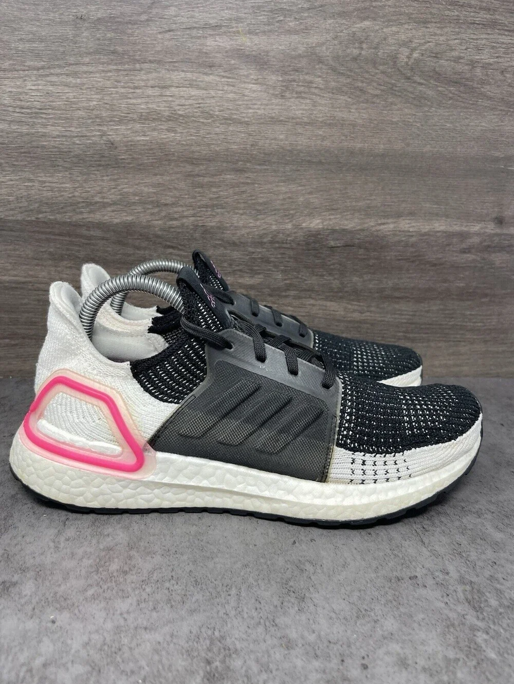 adidas Ultraboost 19 Womens Size 8.5 Black White Pink Boost Running Shoes EF1625